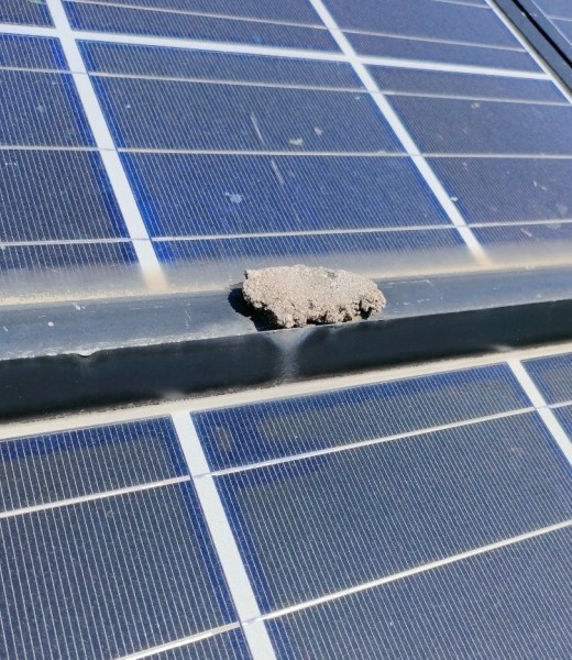 ソーラーパネルが割れている　飛来物